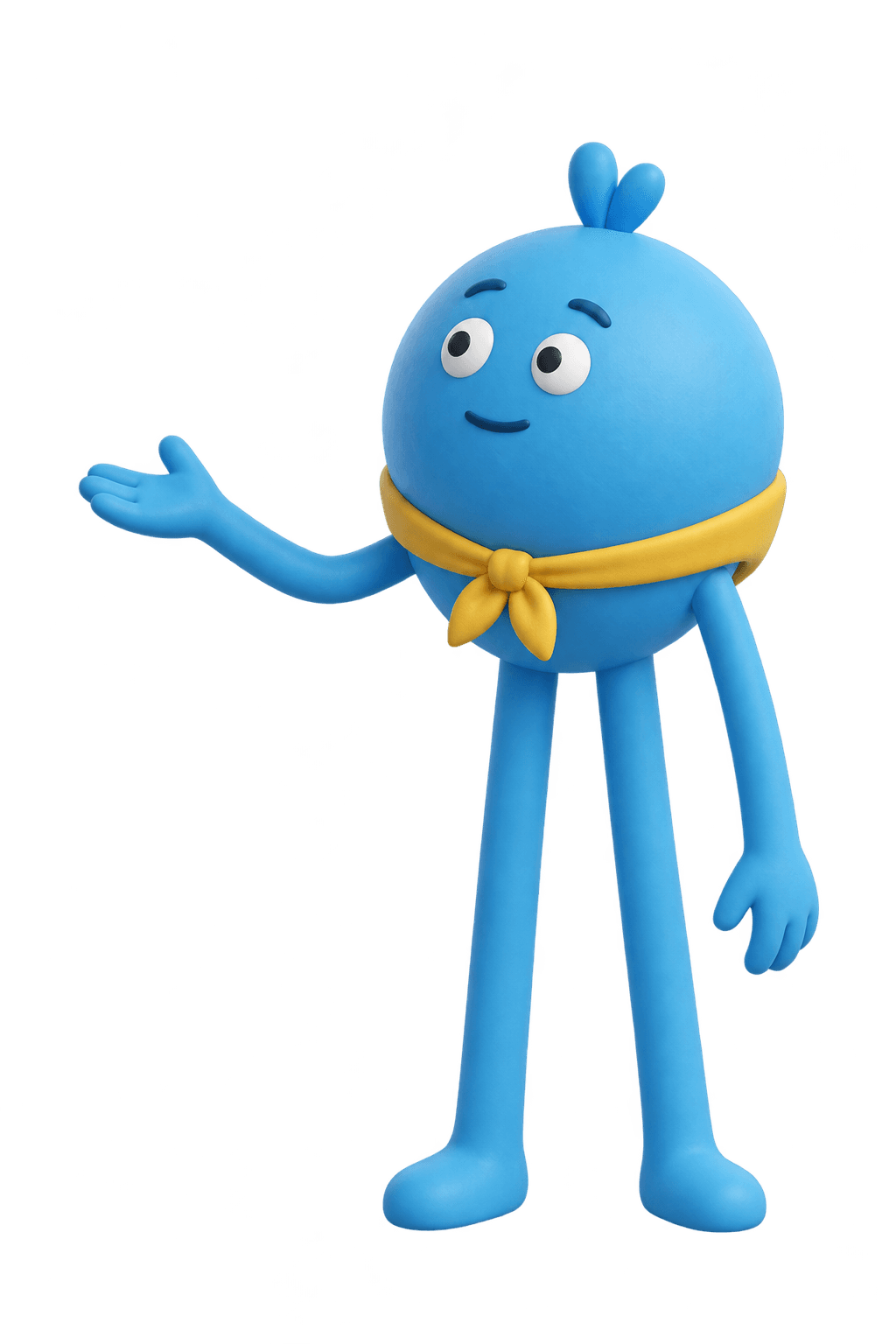Blue, the recurring medical education character, presenting with an open hand.
