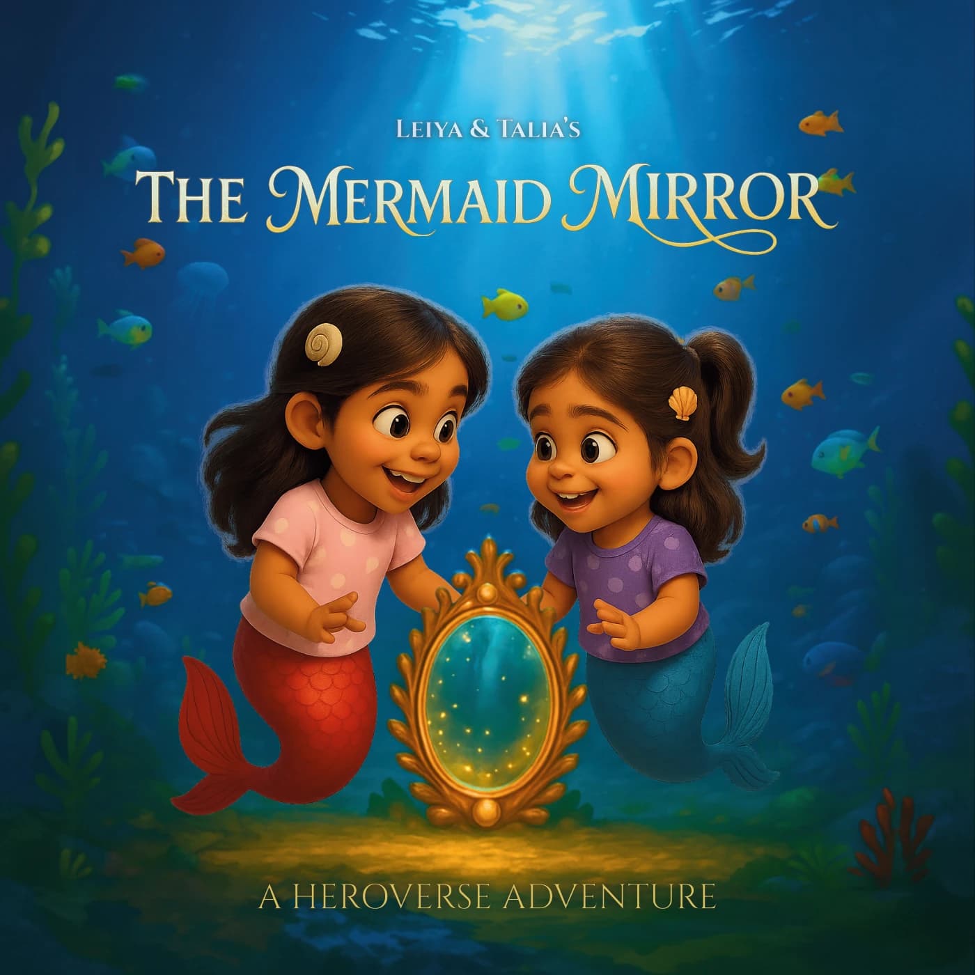 The Mermaid Mirror cover, personalised for Leiya and Talia.