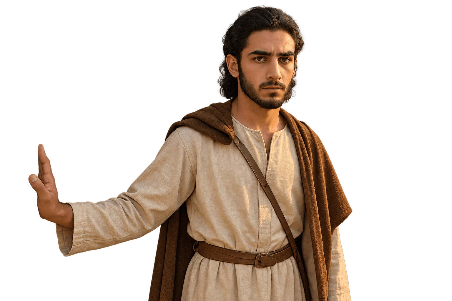 An isolated adaptation of the Arqam character from the production artwork.