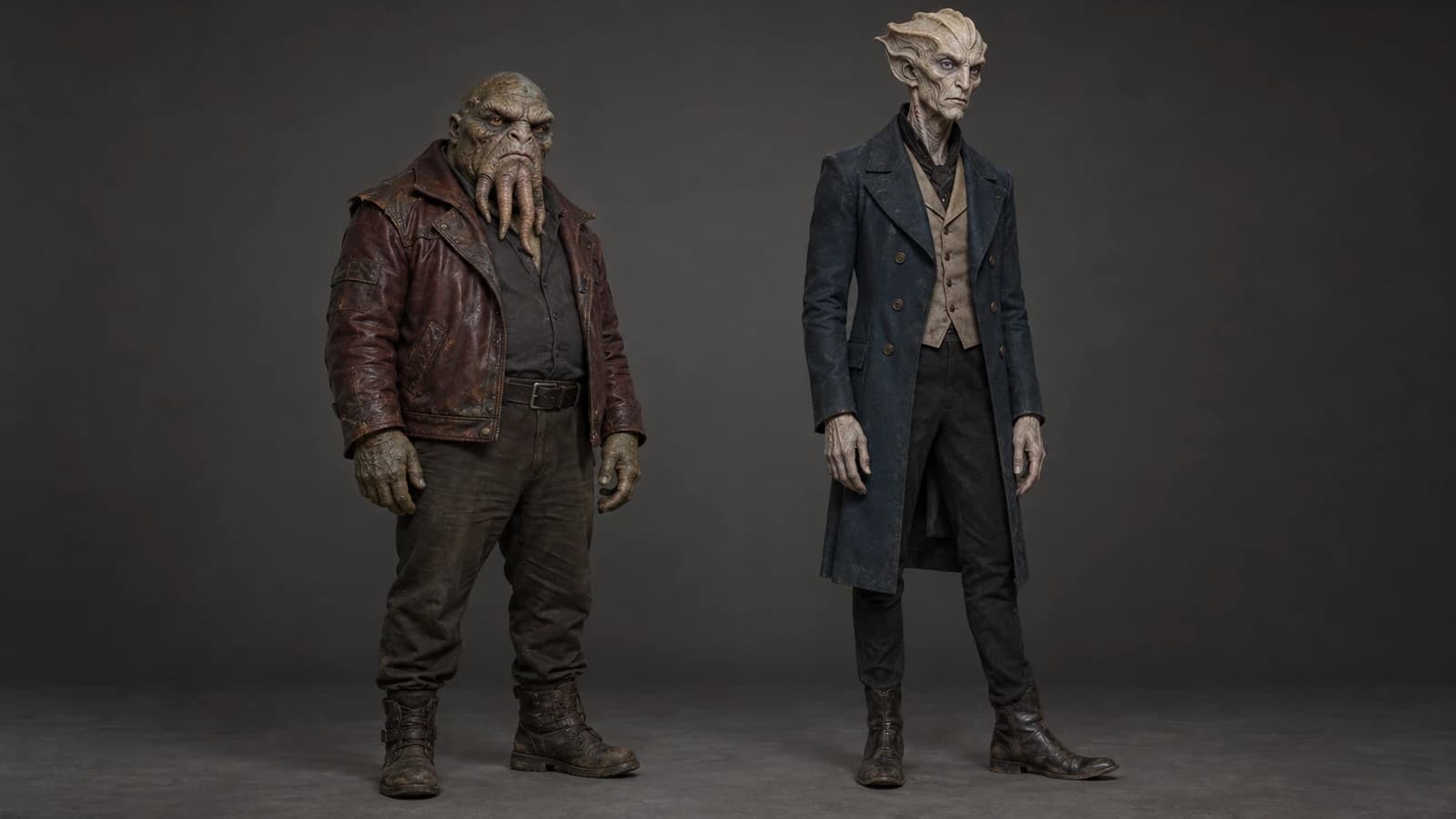 The two alien leads, shown as full-length character designs before they enter the bar scene.